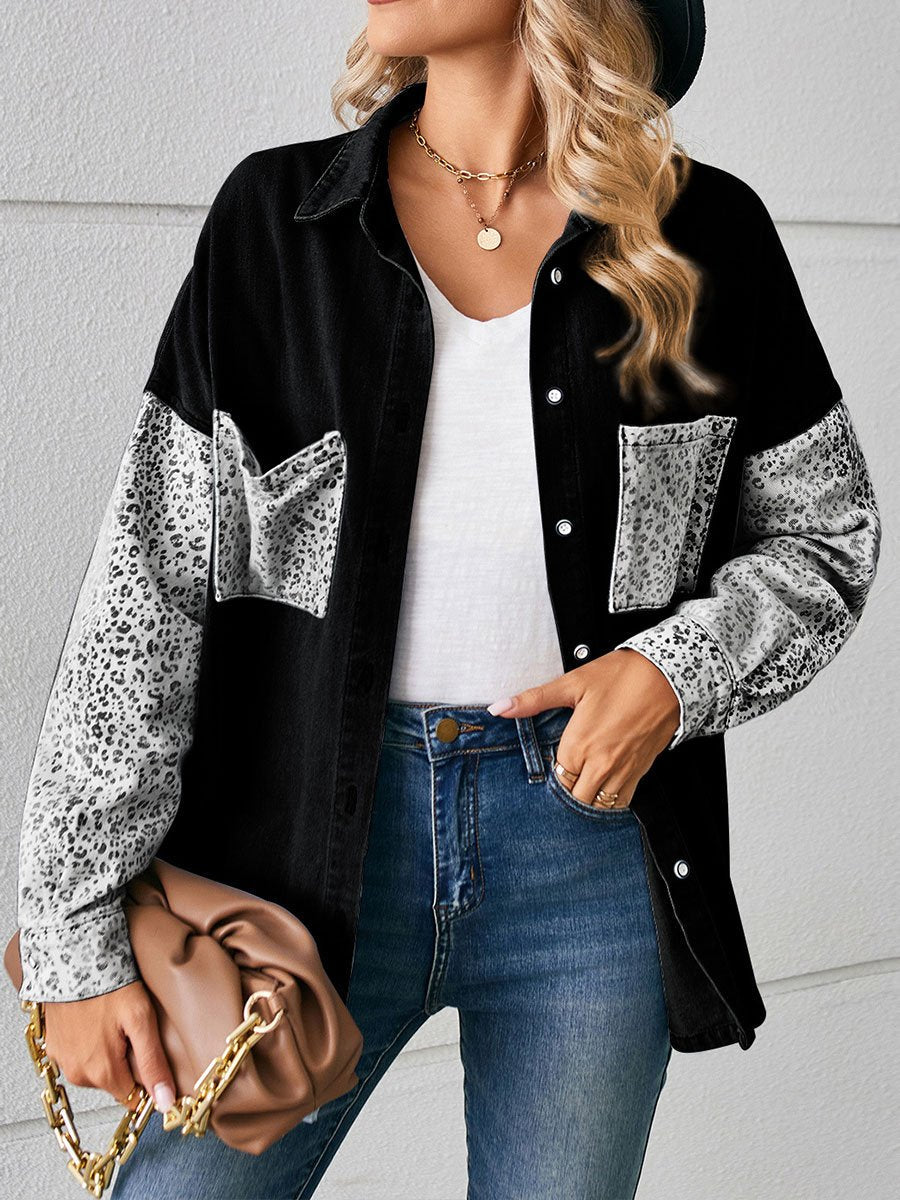 Women's Loose Leopard Pattern Denim Shirt