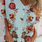 Women's Elegant Floral Pattern Shirt Style Cotton and Linen Top