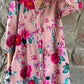 Women's Floral Art Print Cotton And Linen Shirt Dress