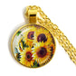 Stylish Poppy Pattern Glass Round Gold Necklace