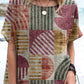 Women's Artistic Geometric Pattern Round Neck Cotton And Linen Top