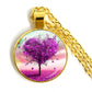 Stylish Poppy Pattern Glass Round Gold Necklace