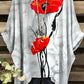 Women's V-Neck Art Oil Painting Poppy Floral Print Top