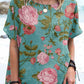 Women's Elegant Vintage Rose Floral Print Linen Top