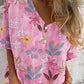 Women's Elegant Floral Pattern Shirt Style Cotton and Linen Top