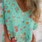 Women's Elegant Floral Pattern V-Neck Shirt Style Cotton and Linen Top