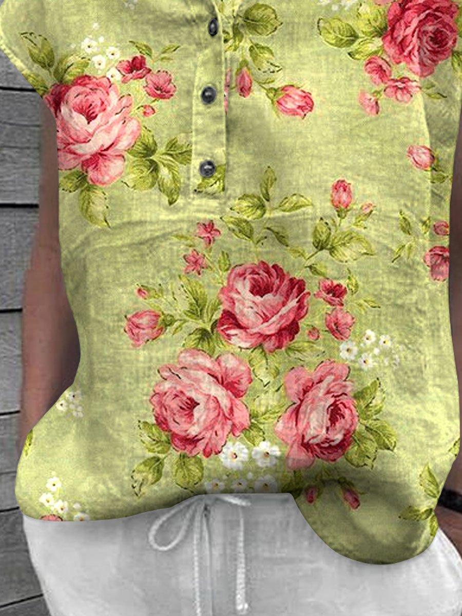 Women's Floral Art Casual Cotton Shirt Top