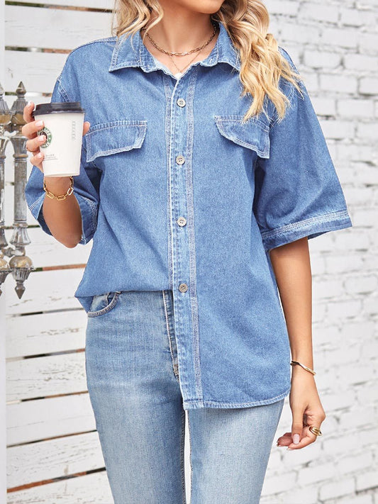 Women's Denim Single Breasted Short Sleeve Shirt