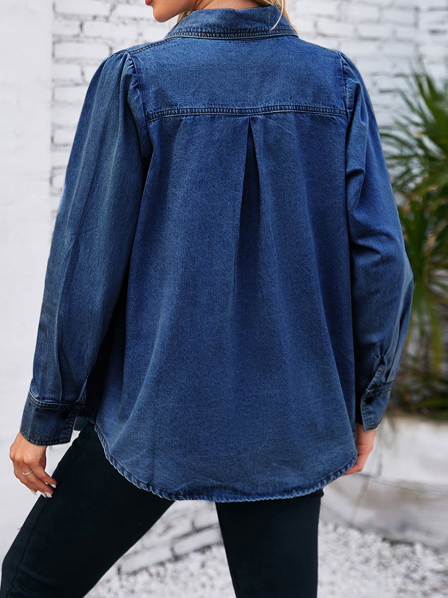 Women's Retro Point Collar Denim Shirt