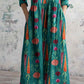 Women's Elegant Vegetable Carrot Pattern V-Neck Cotton and Linen Dress