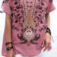 Women's Retro Elegant Floral Round Neck Cotton and Linen Top