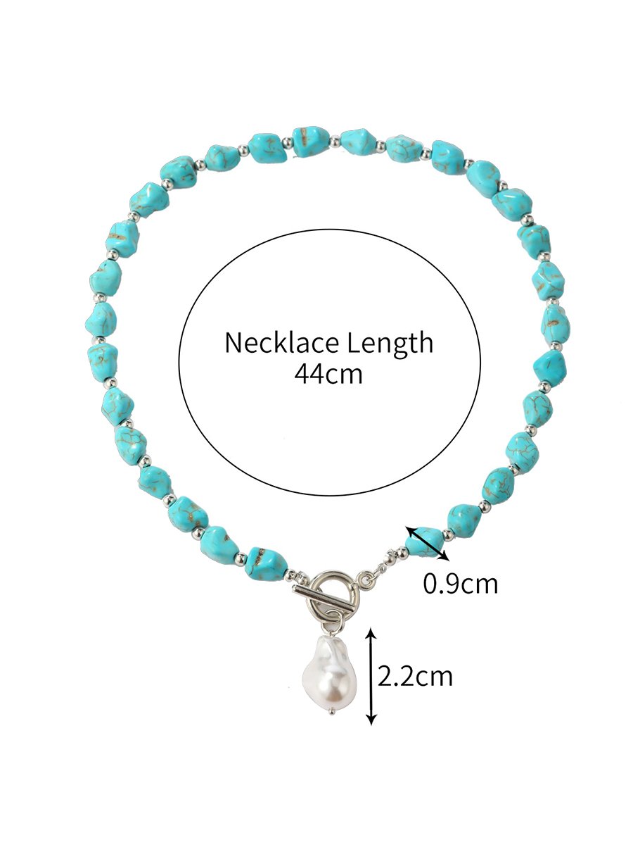 Retro Retro Turquoise Jewelry Bohemian Ethnic Style Turquoise Pearl Necklace for Women