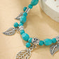 Retro Turquoise Jewelry Bohemian Ethnic Style Turquoise Leaf Necklace for Women