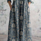 Women's Elegant Vintage Floral Pattern Cotton and Linen Dress with Pockets