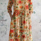 Women's Rose Floral Pattern Cotton And Linen Dress