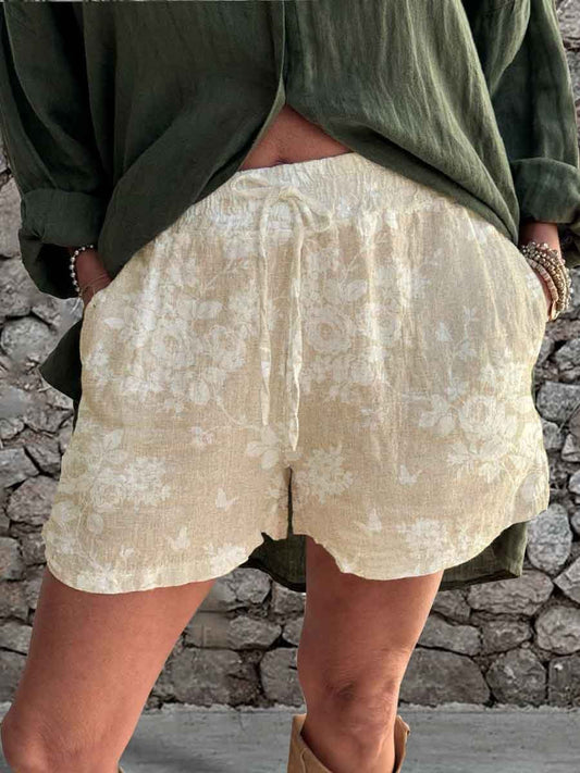 Women's Summer Elegant SimpleFloral Linen Strappy Shorts