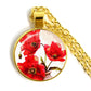 Stylish Poppy Pattern Glass Round Gold Necklace