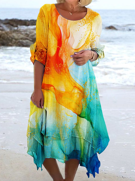 Women's Watercolor Splash Fluid Art  Casual Resort Dress
