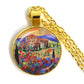 Stylish Poppy Pattern Glass Round Gold Necklace