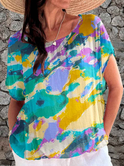 Women's Art Color Brushstroke Paint Pattern Top