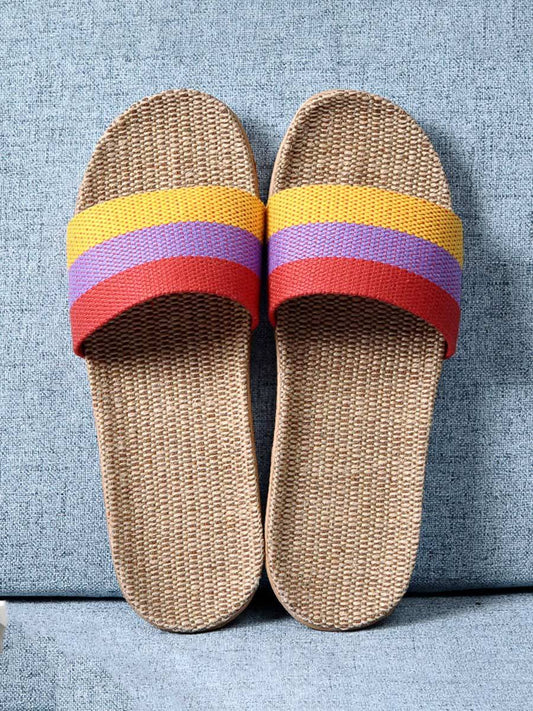 Women's Striped Linen Thick Sole Non-Slip Home Slippers