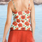 V-neck Red Continuous Poppy Print Suspender Skirt Tankini Pantskirt Set Swimsuit