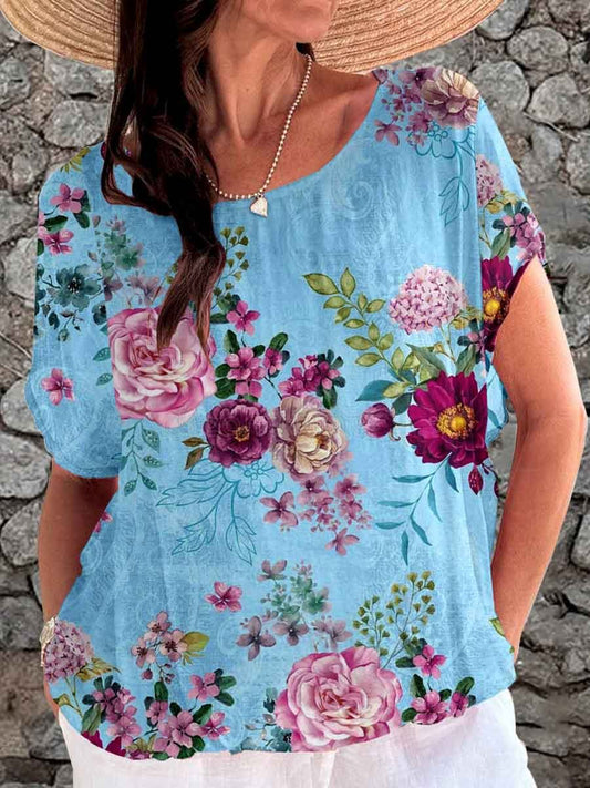 Women's Elegant Simple  Rose Floral Print Top