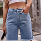 Versatile Raw Edge Straight Denim Casual Shorts