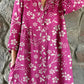 Women's Simple Elegant Decorative Floral Pattern Cotton and Linen Shirt Dress