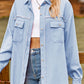 Women's Denim Raw Edge Washed Fringe Shirt