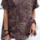 Women's Elegant Simple Decorative Floral Pattern Round Neck Cotton and Linen Top