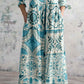 Women's Arty Bohemian Pattern V-Neck Cotton and Linen Dress