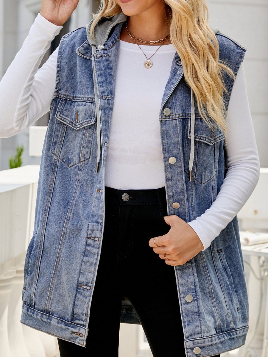 Women's Retro Hooded Denim Vest