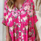 Women's Elegant Rose Floral Print Cotton and Linen Dress