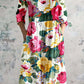 Women's V Neck Art Rose Floral Pattern Dress With Pockets