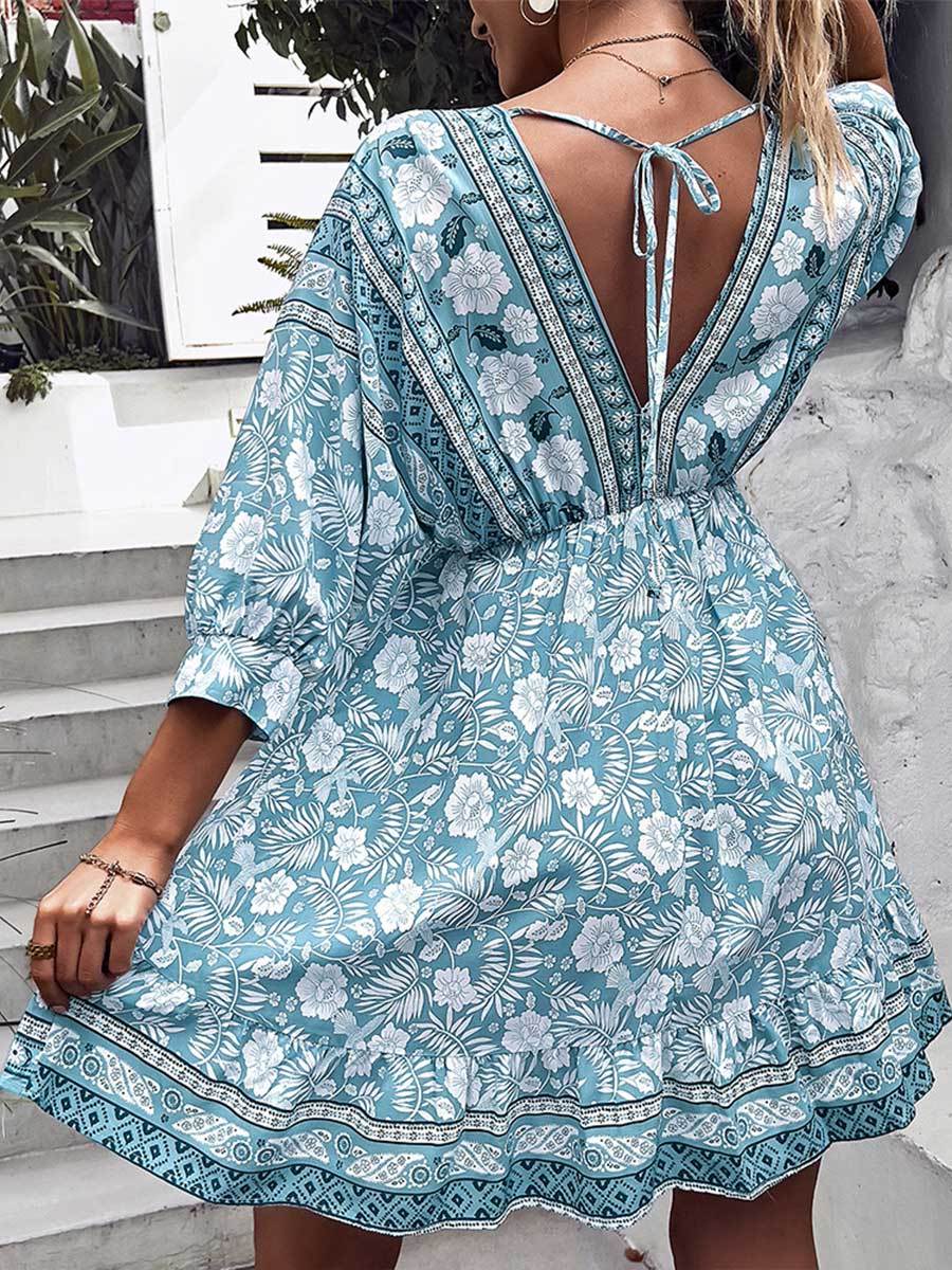 Women's Bohemian Print V-Neck Dress