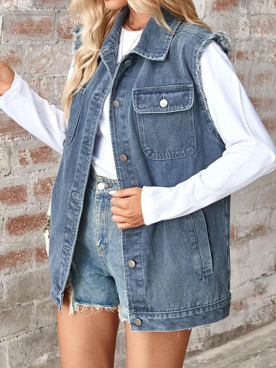 Women's Distressed Loose Denim Waistcoat