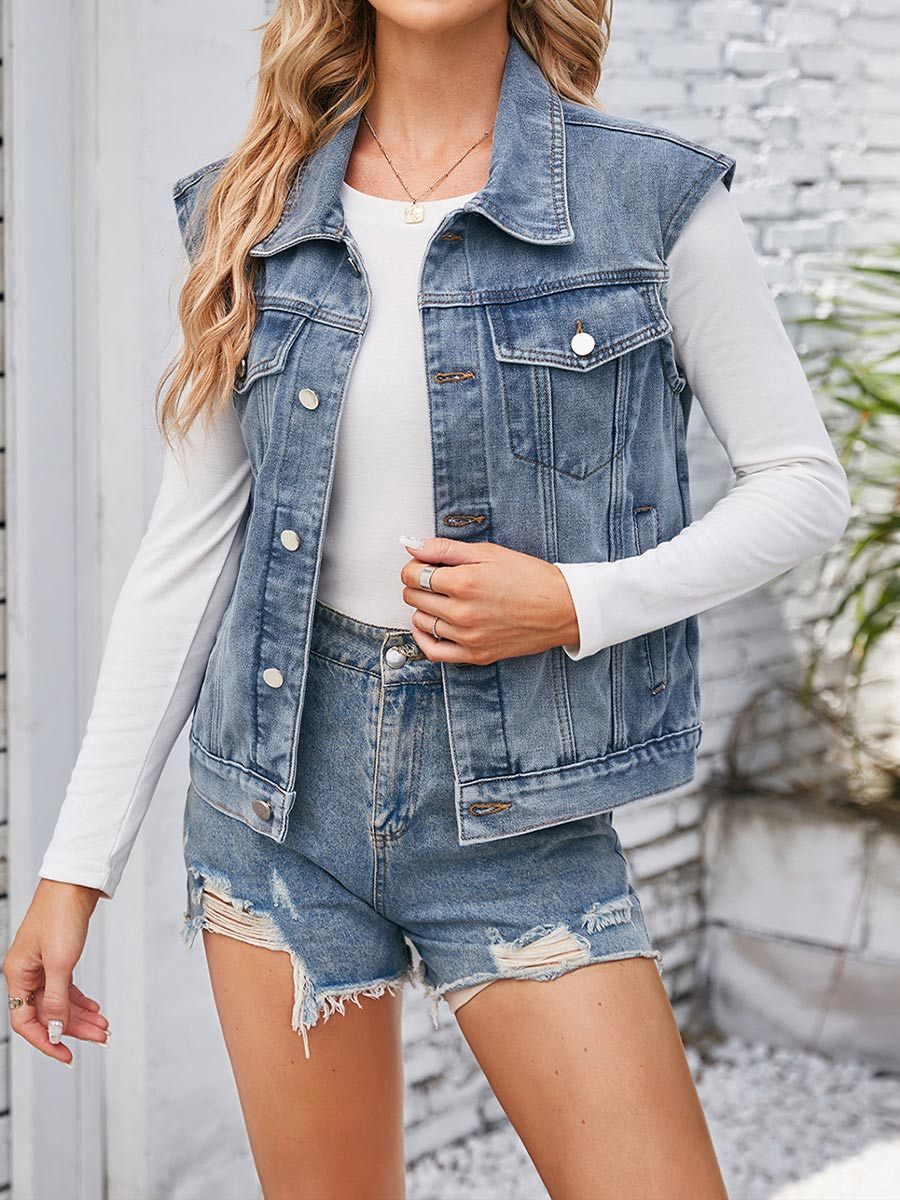 Women's Distressed Denim Vest