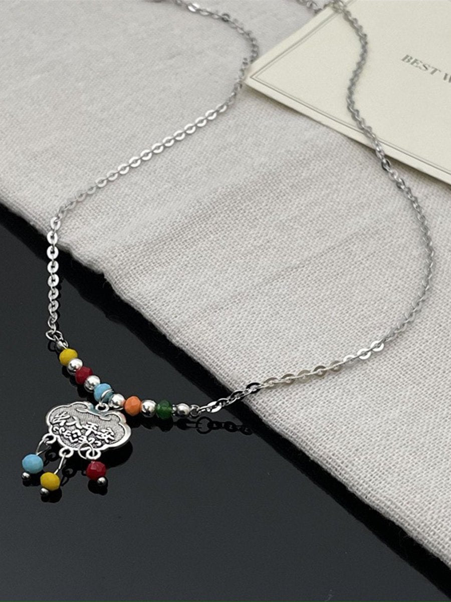 Ethnic Colorful Beaded Peace Lock Necklace