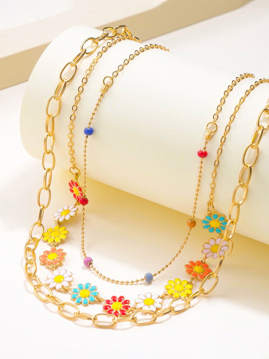 Retro Simple Ethnic Style Colorful Daisy Necklace