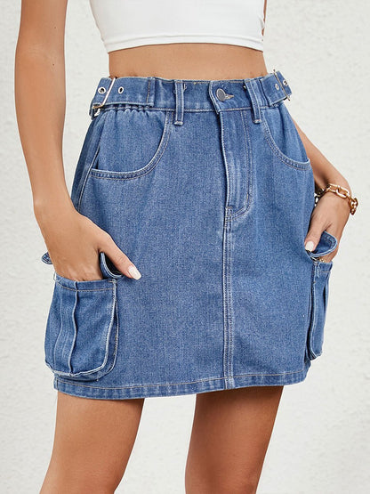 Women's Distressed Adjustable Waist Denim Skirt