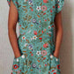 Women's Elegant Rose  Rose Floral Pattern Cotton and Linen Dress with Pockets