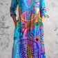 Women's V-Neck Colorful Bohemian Geometric Pattern Cotton And Linen Dress With Pockets