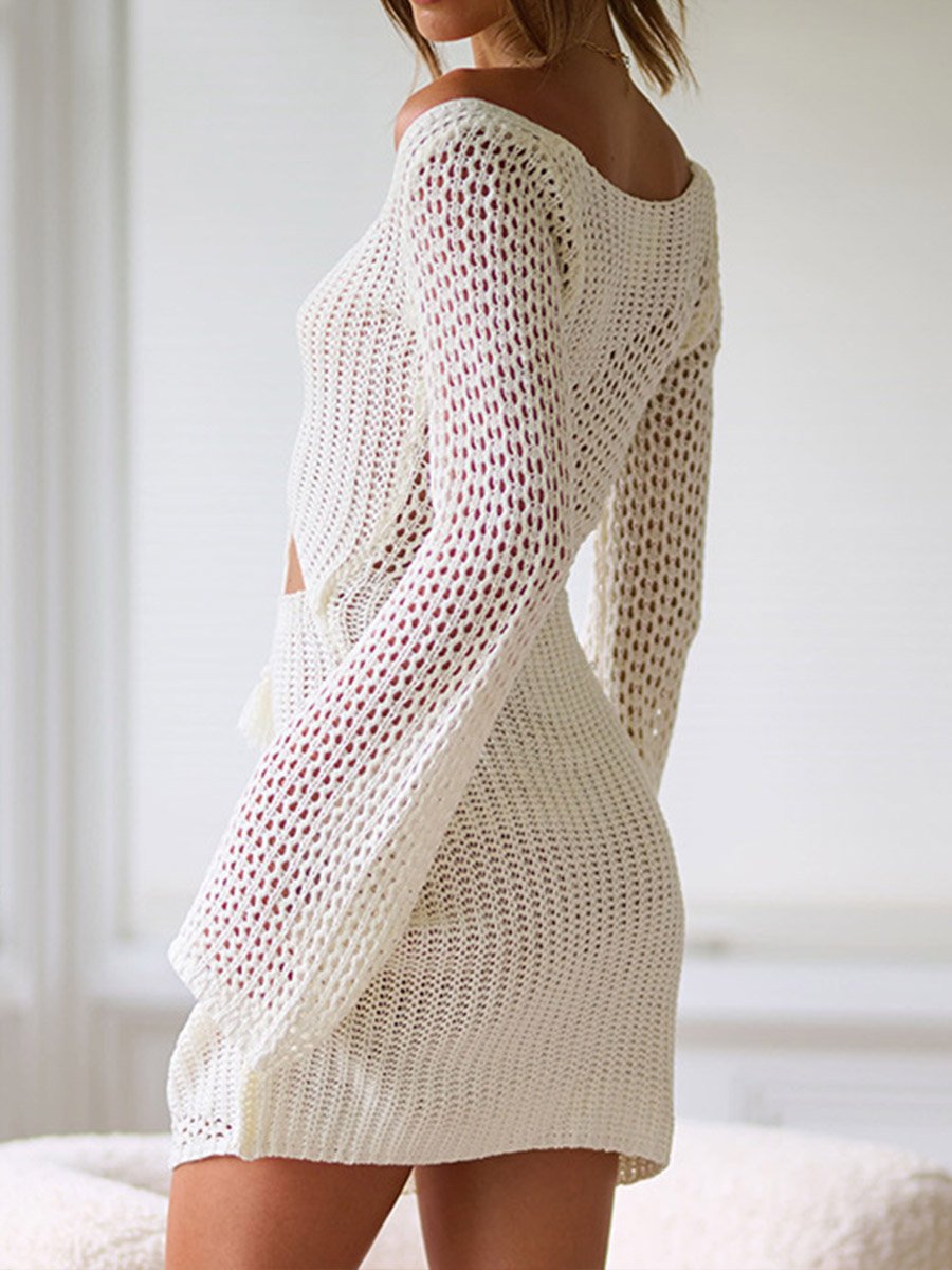 Women's Knitted Long Sleeve Beach Dress