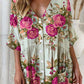 Women's Elegant Rose Floral Print Cotton and Linen Dress