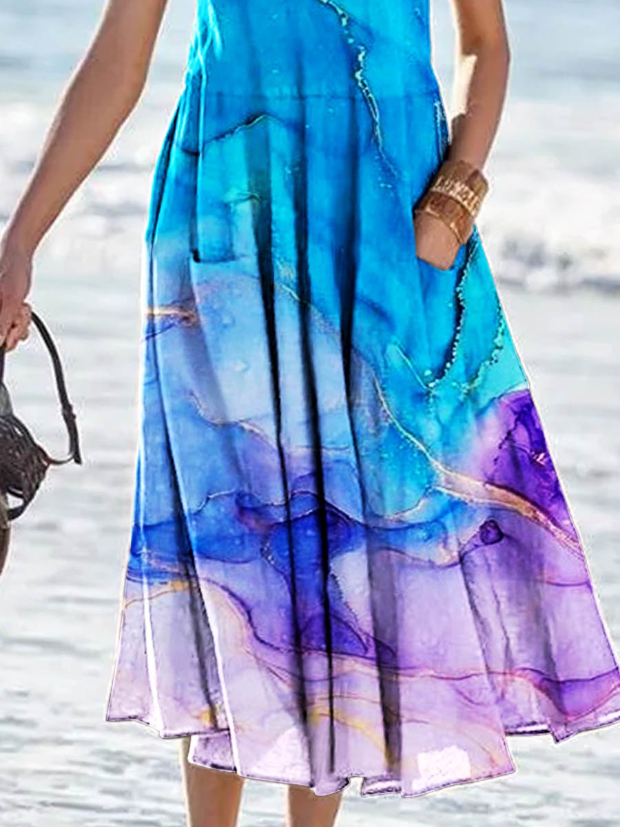 Women's Vest Splashing Ink Printed Pattern Vacation Wind Dress