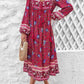 Women's Printed V-Neck Long Sleeve Dress