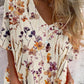 Women's Elegant Floral Pattern Shirt Style Cotton and Linen Top