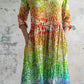 Women's Summer Rainbow Bohemian Pattern Cotton and Linen Dress