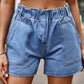 Women's Retro Elastic Waist Washed Casual Denim Shorts